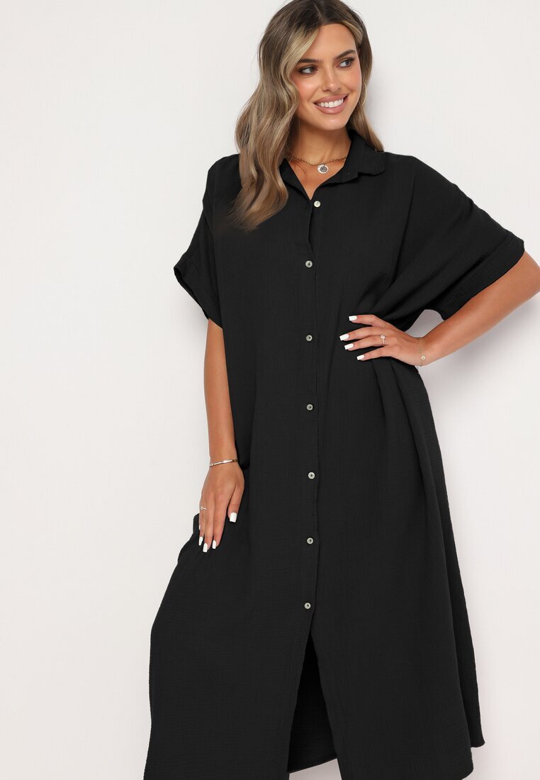 jumelle Rochie neagră de muselină din bumbac cu croială tip cutie Vimarille