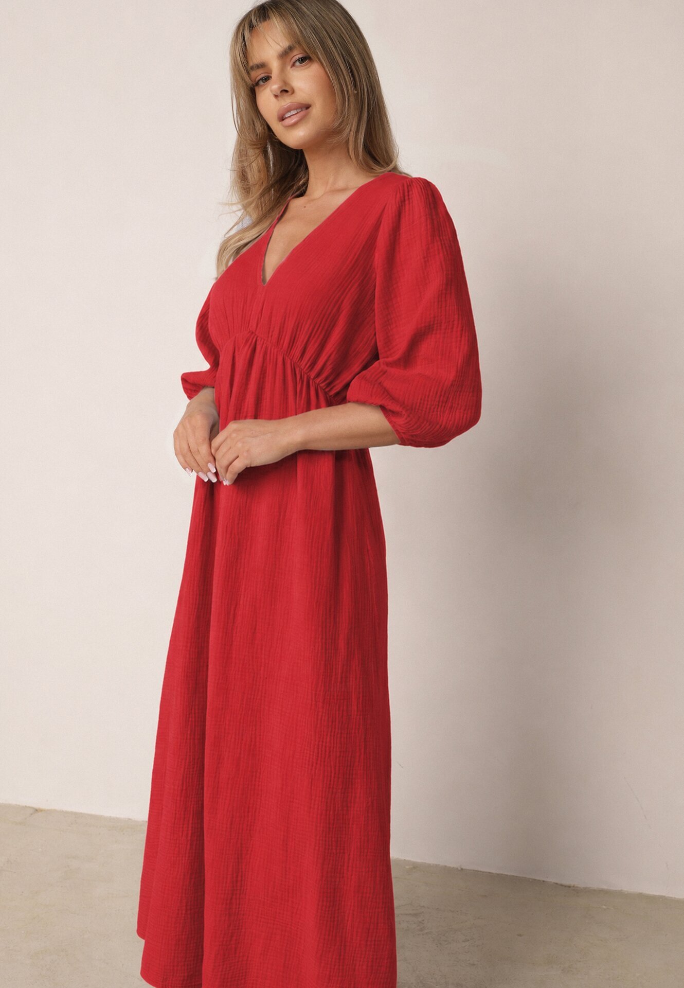 jumelle Rochie Roșie Cloș din bumbac Boho cu șnur și elastic în talie Lawla