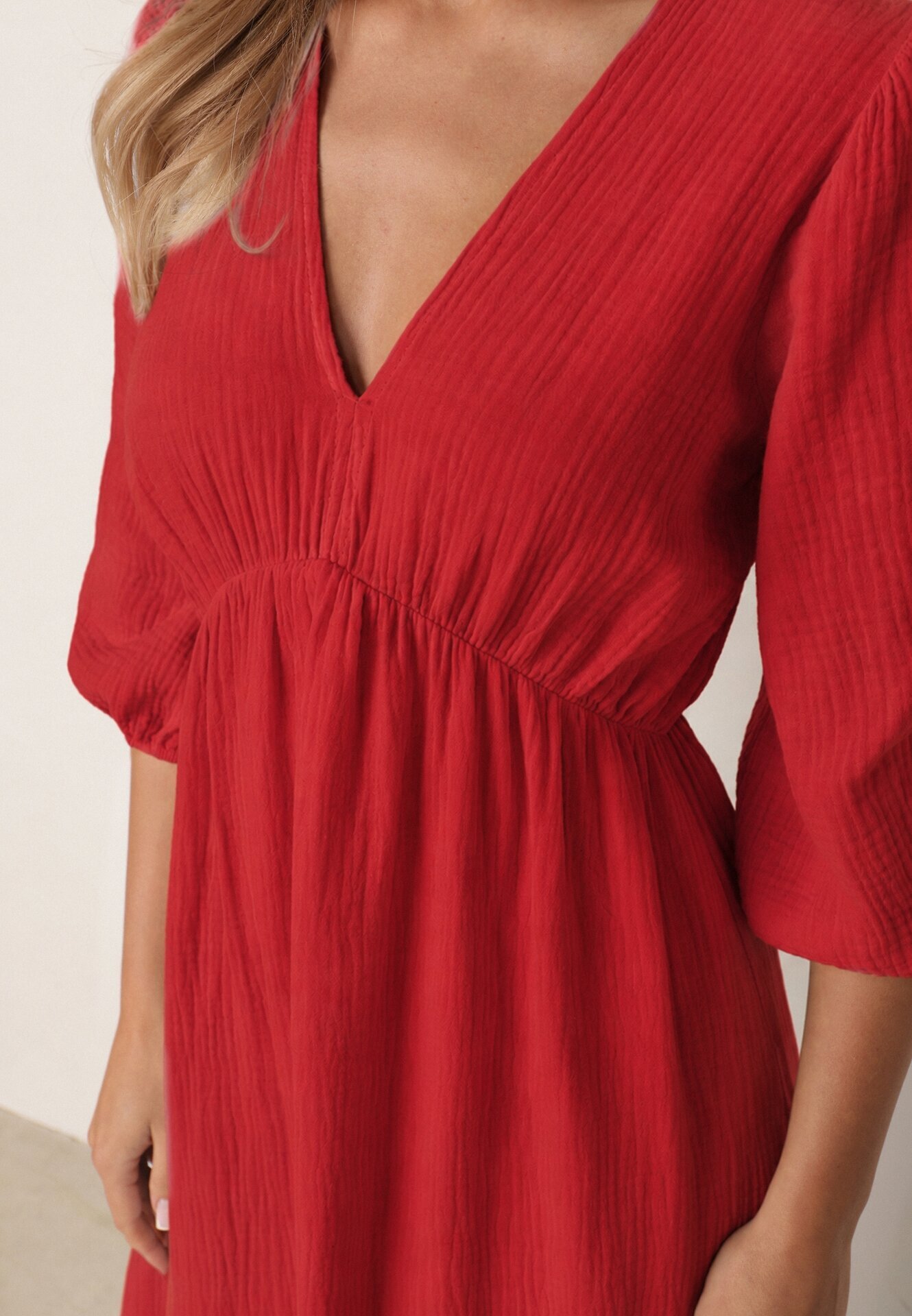 jumelle Rochie Roșie Cloș din bumbac Boho cu șnur și elastic în talie Lawla