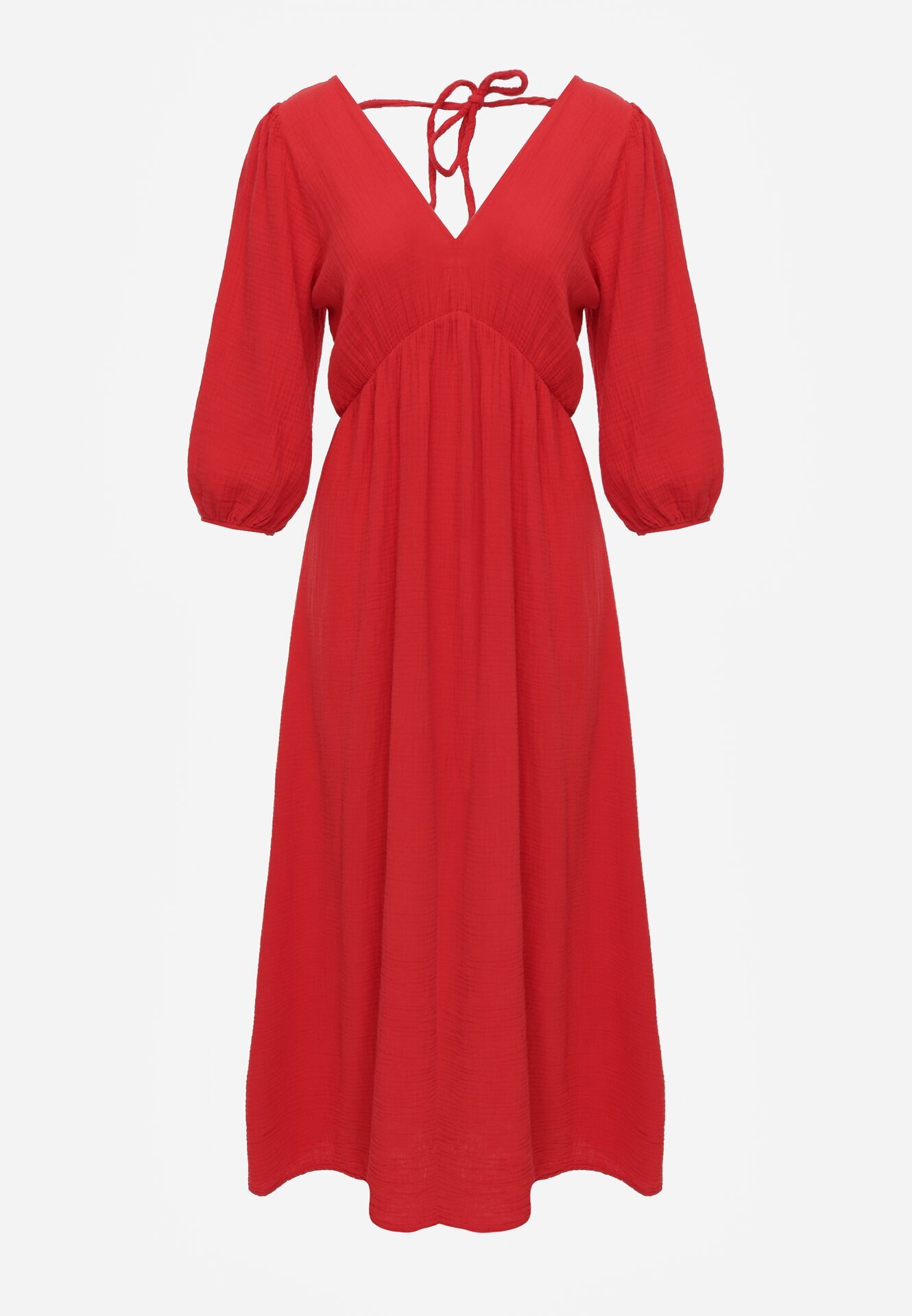 jumelle Rochie Roșie Cloș din bumbac Boho cu șnur și elastic în talie Lawla