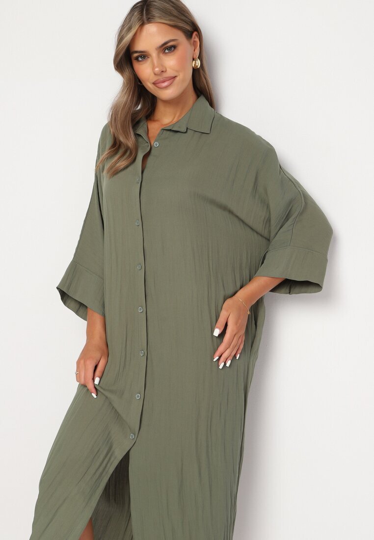 jumelle Rochie Verde închis cu croi boxy din Viscoză Ziseria