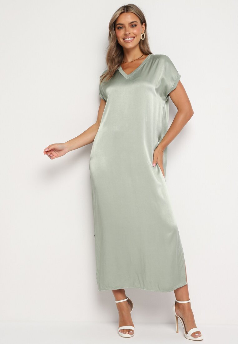 jumelle Rochie Viscoză Verde Deschisă Croi Drept Oversize Moratina
