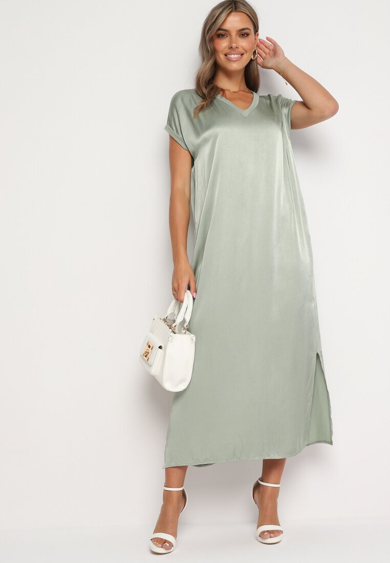 jumelle Rochie Viscoză Verde Deschisă Croi Drept Oversize Moratina