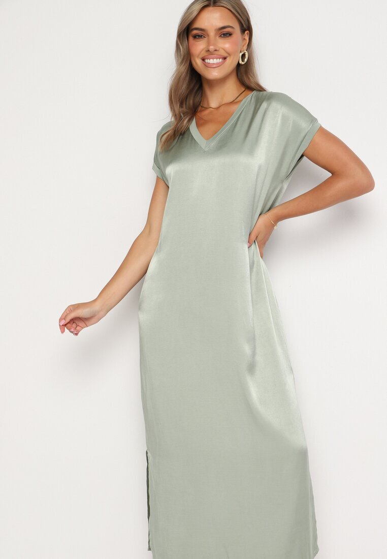 jumelle Rochie Viscoză Verde Deschisă Croi Drept Oversize Moratina