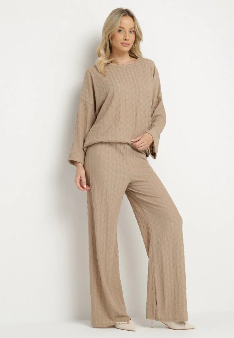 jumelle Set casual maro deschis Bluză cu mânecă lungă și Pantaloni largi Trulla