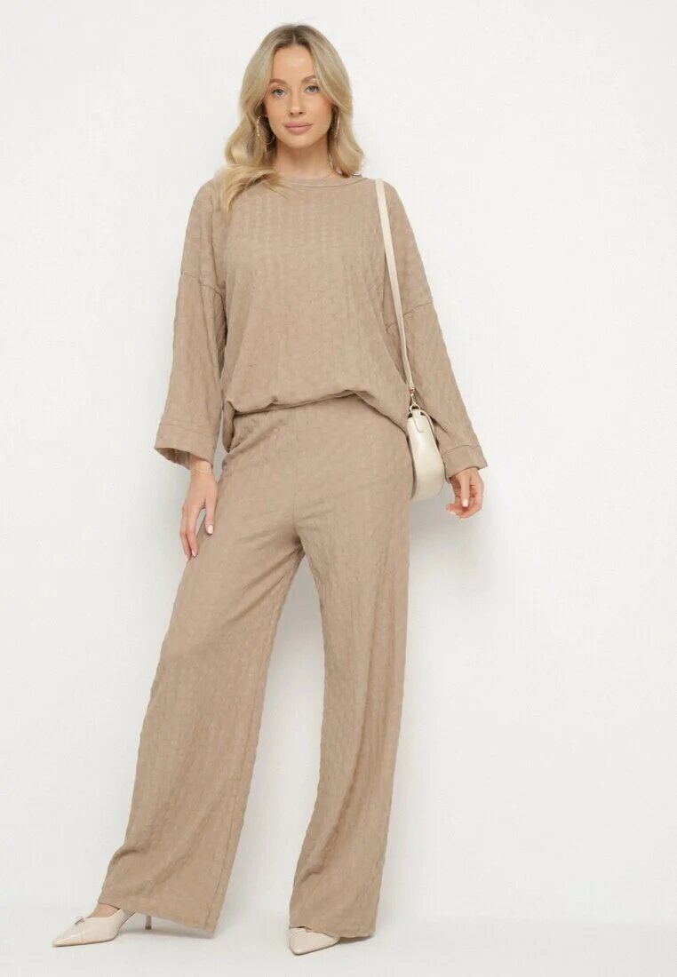 jumelle Set casual maro deschis Bluză cu mânecă lungă și Pantaloni largi Trulla