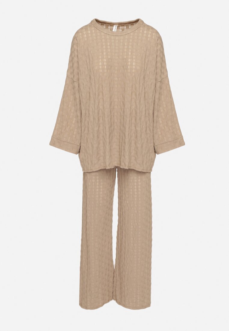 jumelle Set casual maro deschis Bluză cu mânecă lungă și Pantaloni largi Trulla