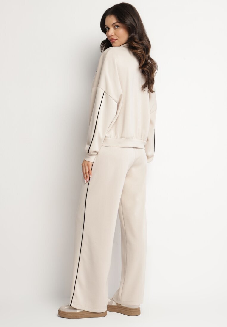 jumelle Set de Trening Bej deschis cu Viscoză în Stil Retro Bluză și Pantaloni Largi Lavriz