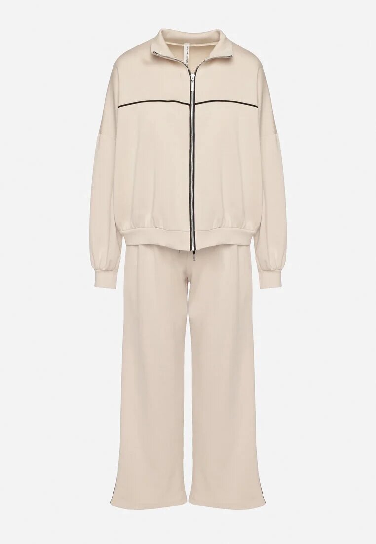 jumelle Set de Trening Bej deschis cu Viscoză în Stil Retro Bluză și Pantaloni Largi Lavriz