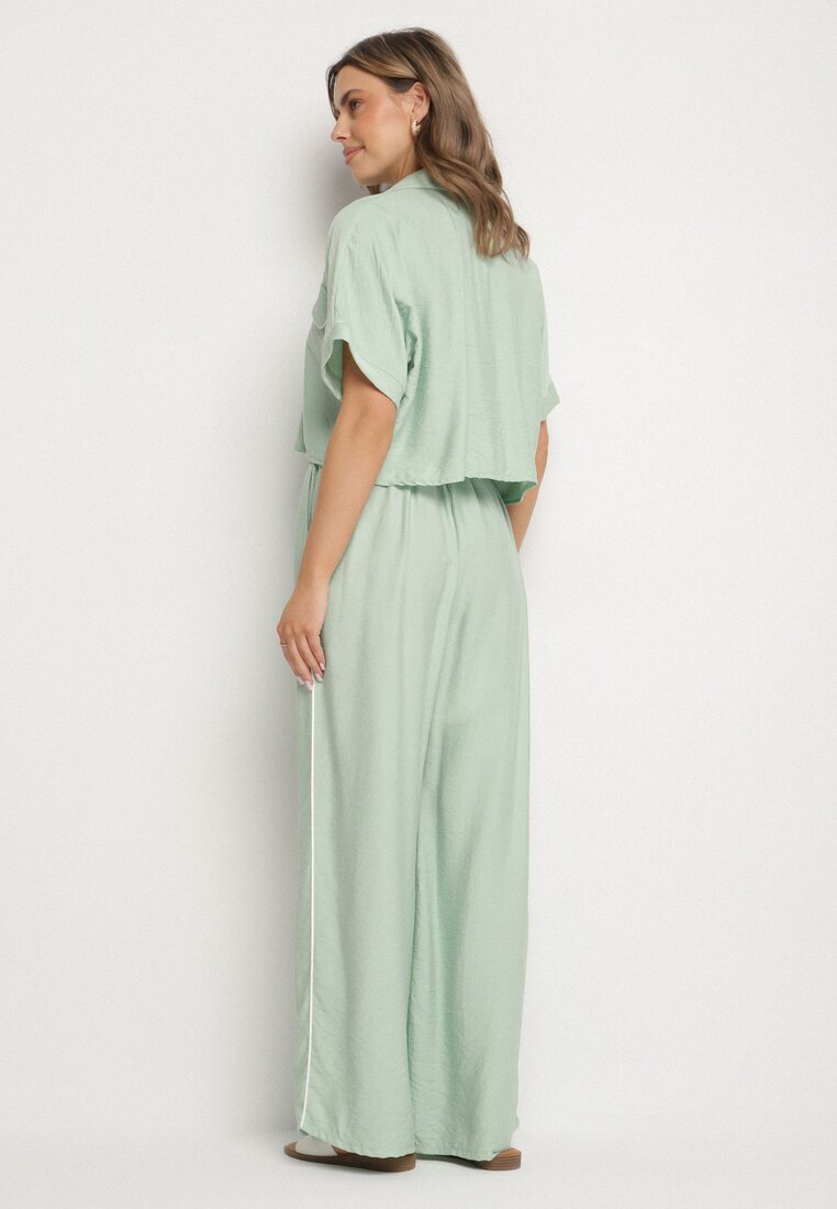 jumelle Set din viscoză verde deschis: Cămașă scurtă și Pantaloni largi Davitta