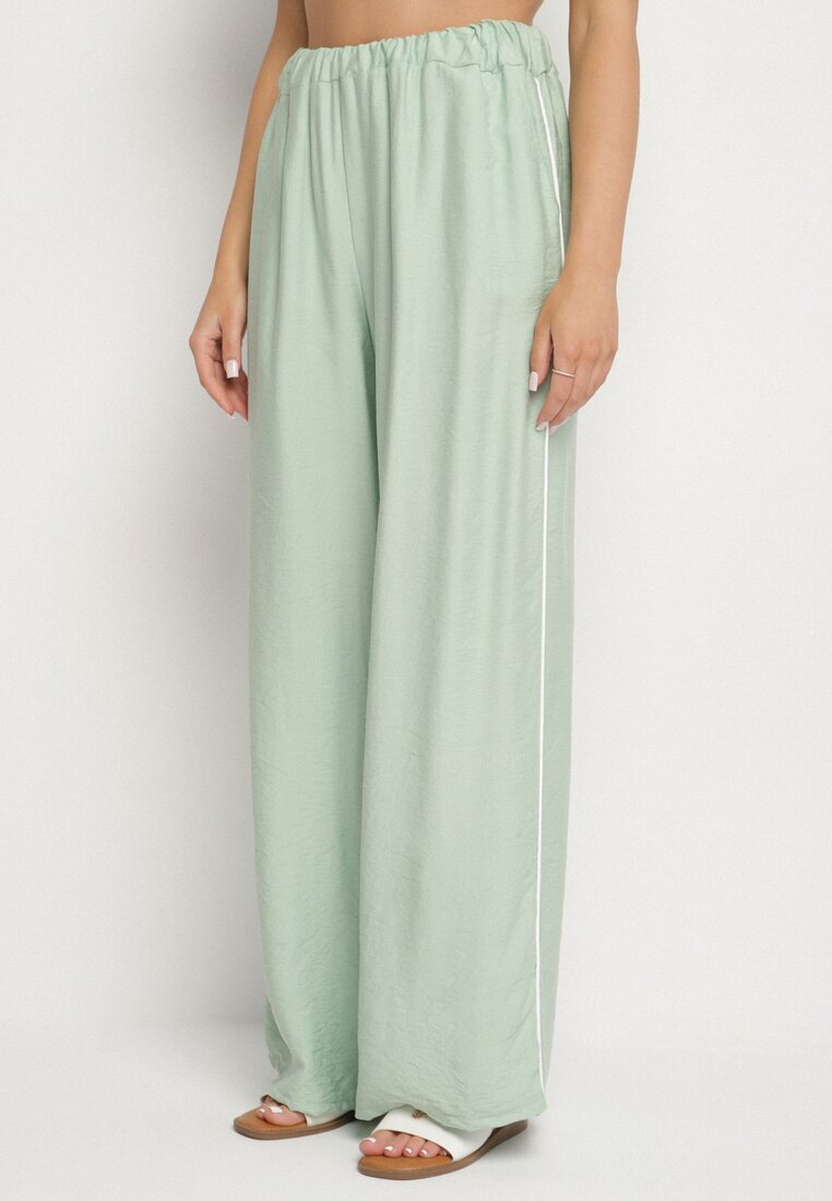jumelle Set din viscoză verde deschis: Cămașă scurtă și Pantaloni largi Davitta