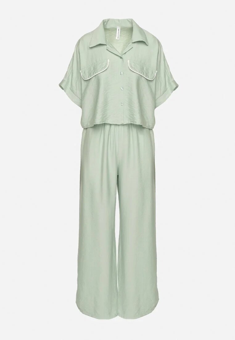 jumelle Set din viscoză verde deschis: Cămașă scurtă și Pantaloni largi Davitta