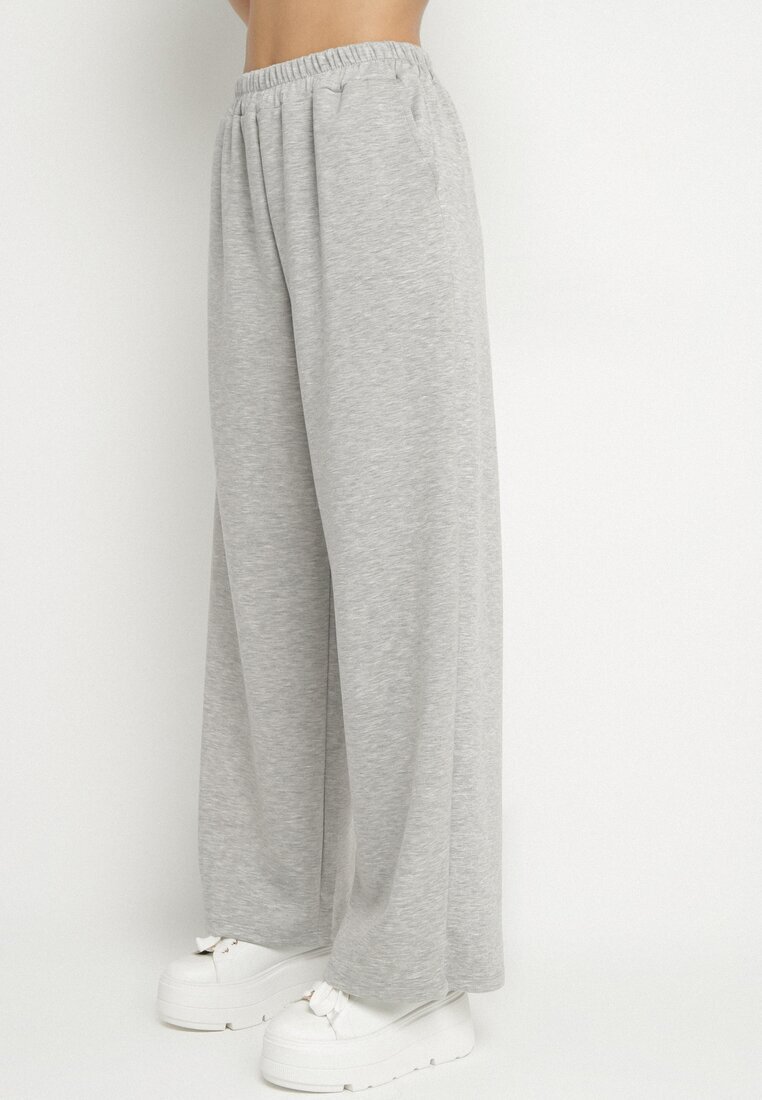 jumelle Set Gri din Viscoză Tricou cu Umeri Întăriți și Pantaloni Largi Nevisari