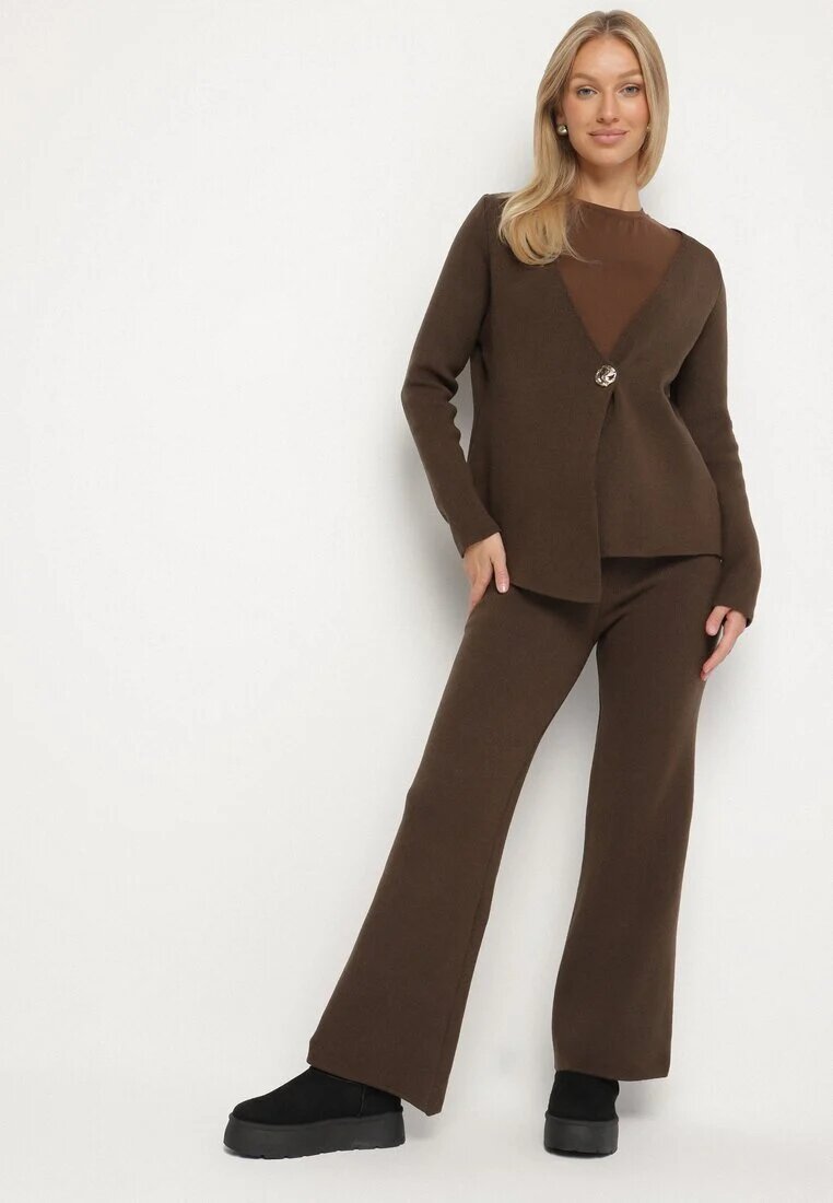 jumelle Set Maro Tricotat din Vâscoză Asimetric Cardigan și Pantaloni Unallea