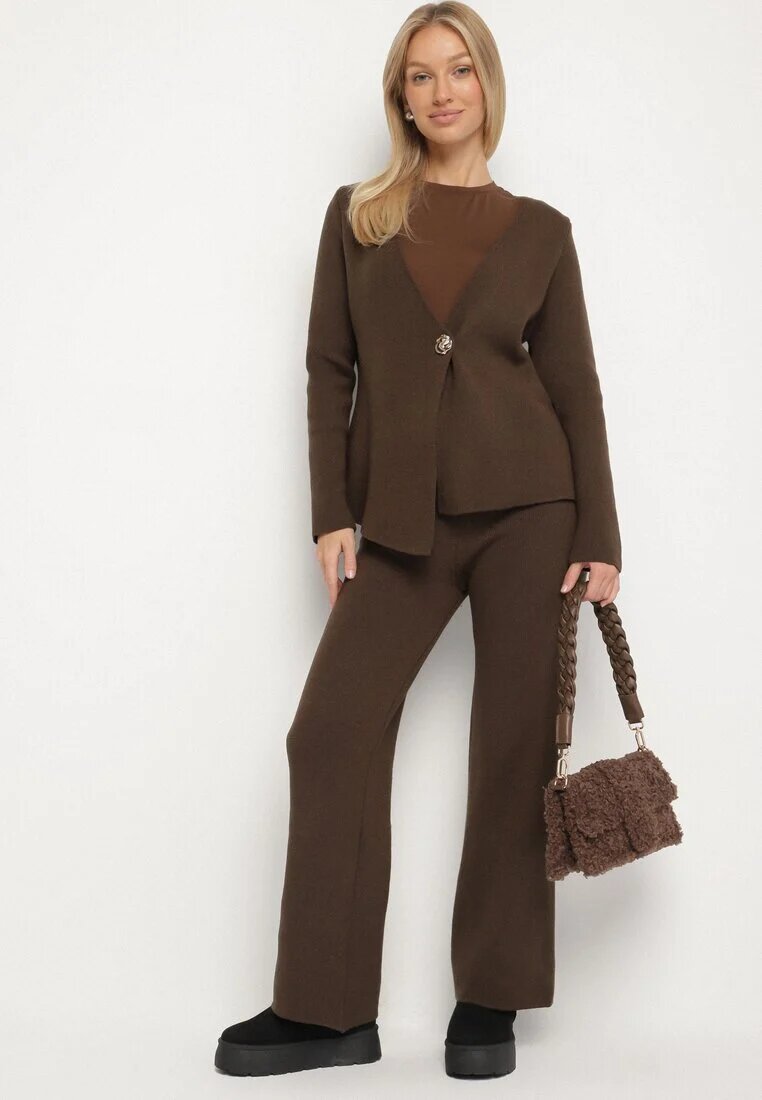 jumelle Set Maro Tricotat din Vâscoză Asimetric Cardigan și Pantaloni Unallea