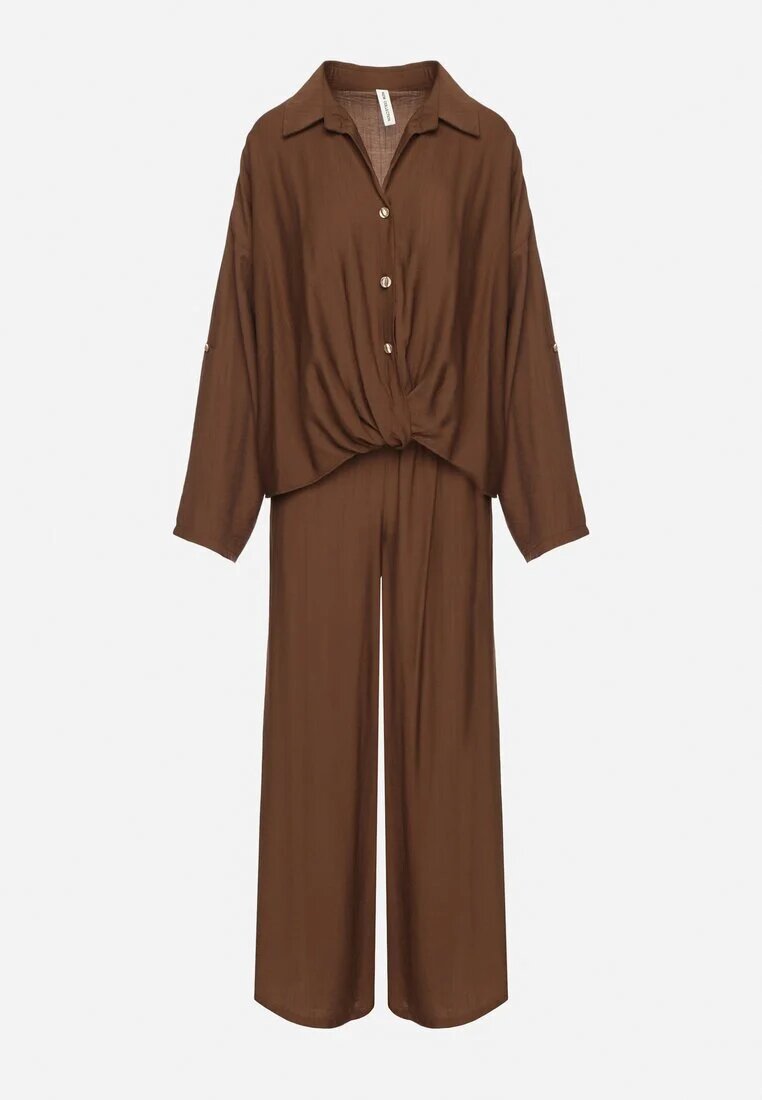 jumelle Set maro vâscoză oversize Cămașă și Pantaloni cu elastic în talie Natilira