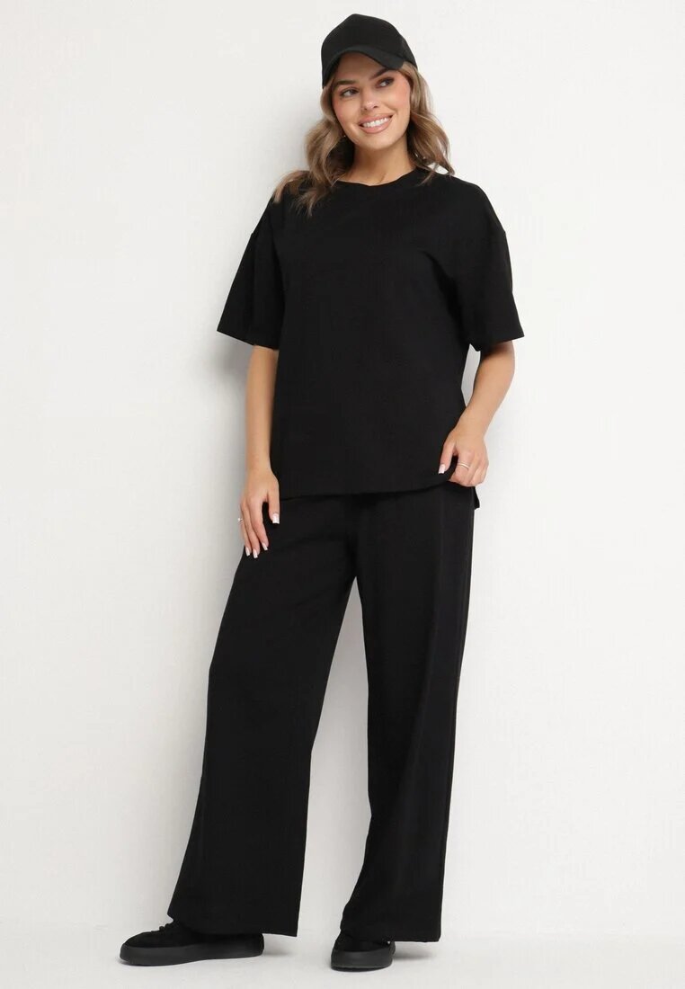 jumelle Set Negru Din Bumbac Pantaloni Largi și Tricou cu Decupaje Norpio