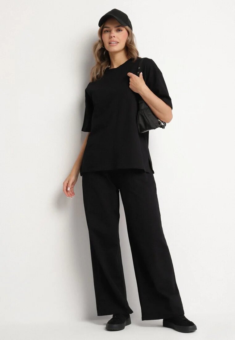 jumelle Set Negru Din Bumbac Pantaloni Largi și Tricou cu Decupaje Norpio