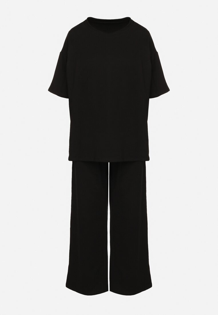 jumelle Set Negru Din Bumbac Pantaloni Largi și Tricou cu Decupaje Norpio