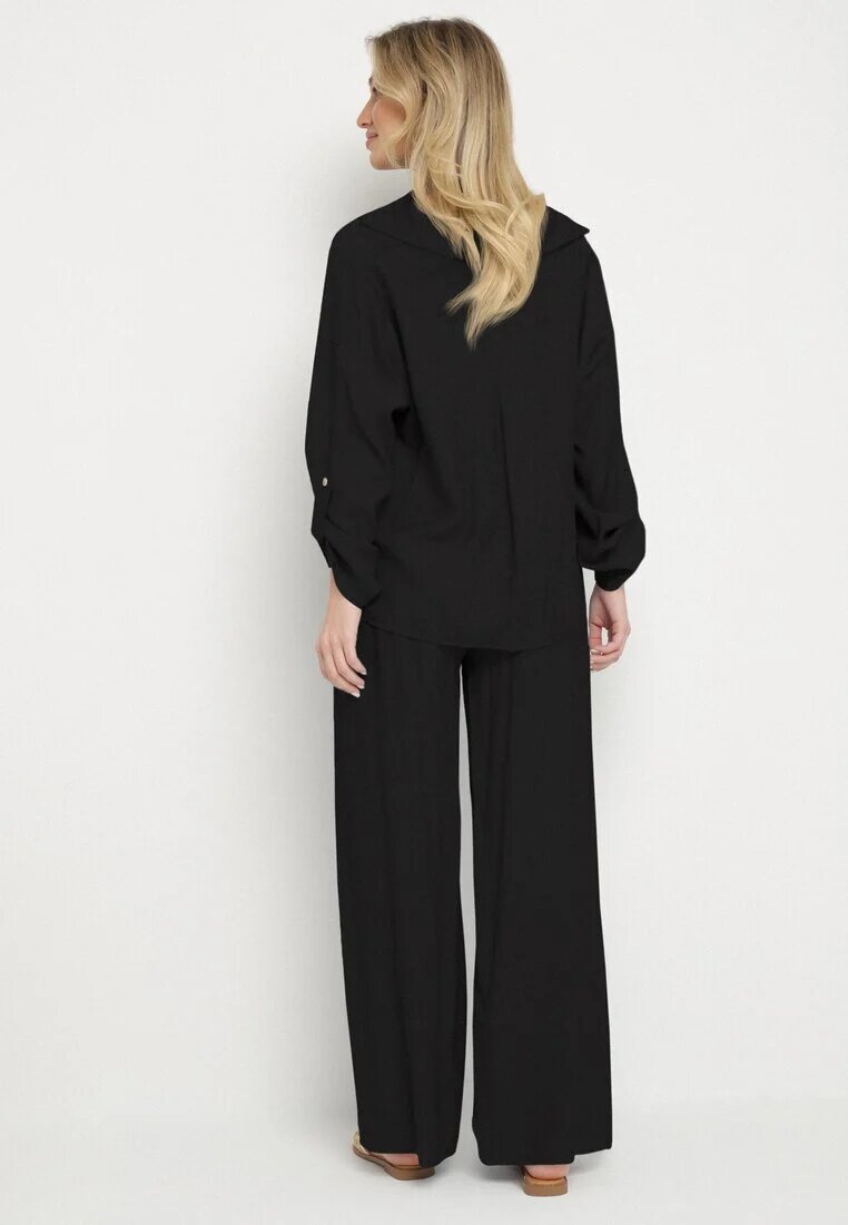 jumelle Set Negru din viscoză Oversize Cămașă și Pantaloni cu elastic în talie Natilira
