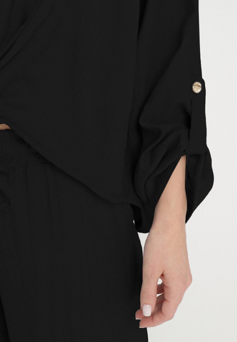 jumelle Set Negru din viscoză Oversize Cămașă și Pantaloni cu elastic în talie Natilira