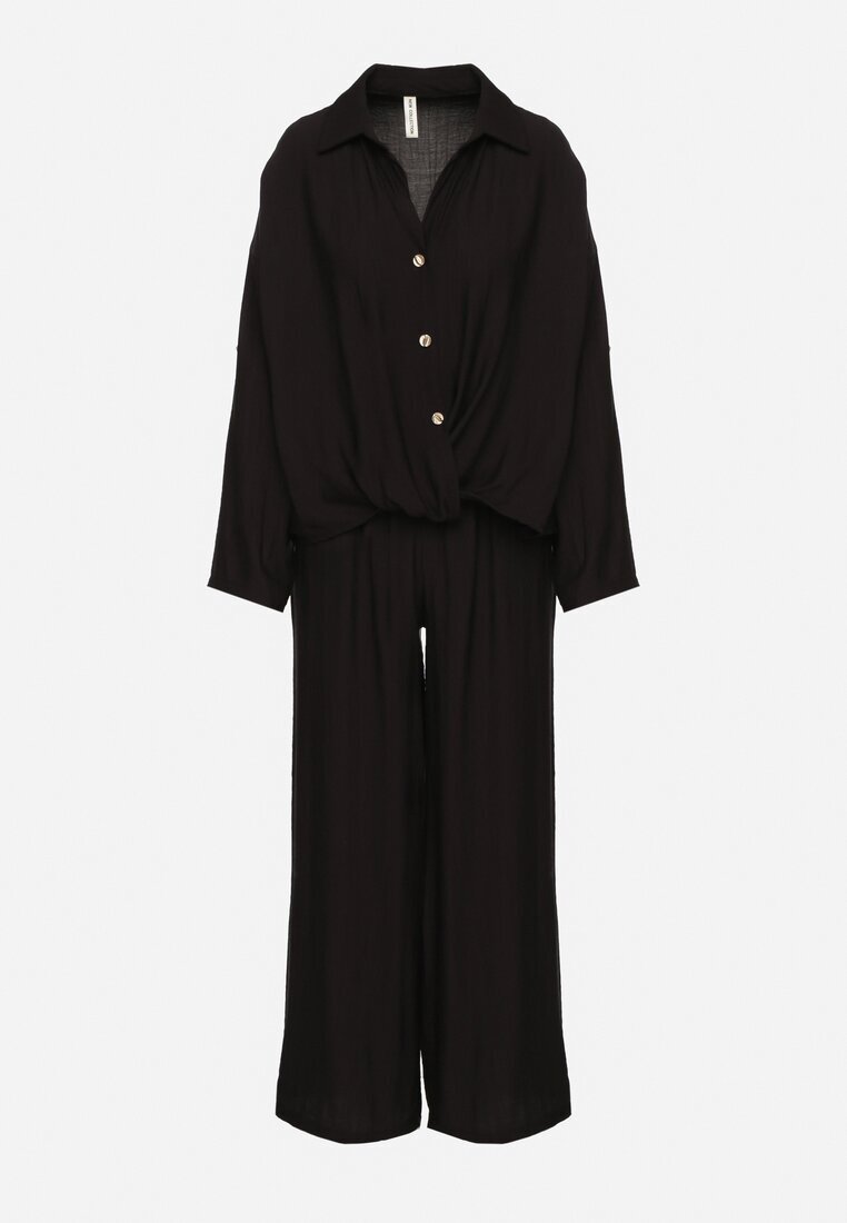 jumelle Set Negru din viscoză Oversize Cămașă și Pantaloni cu elastic în talie Natilira