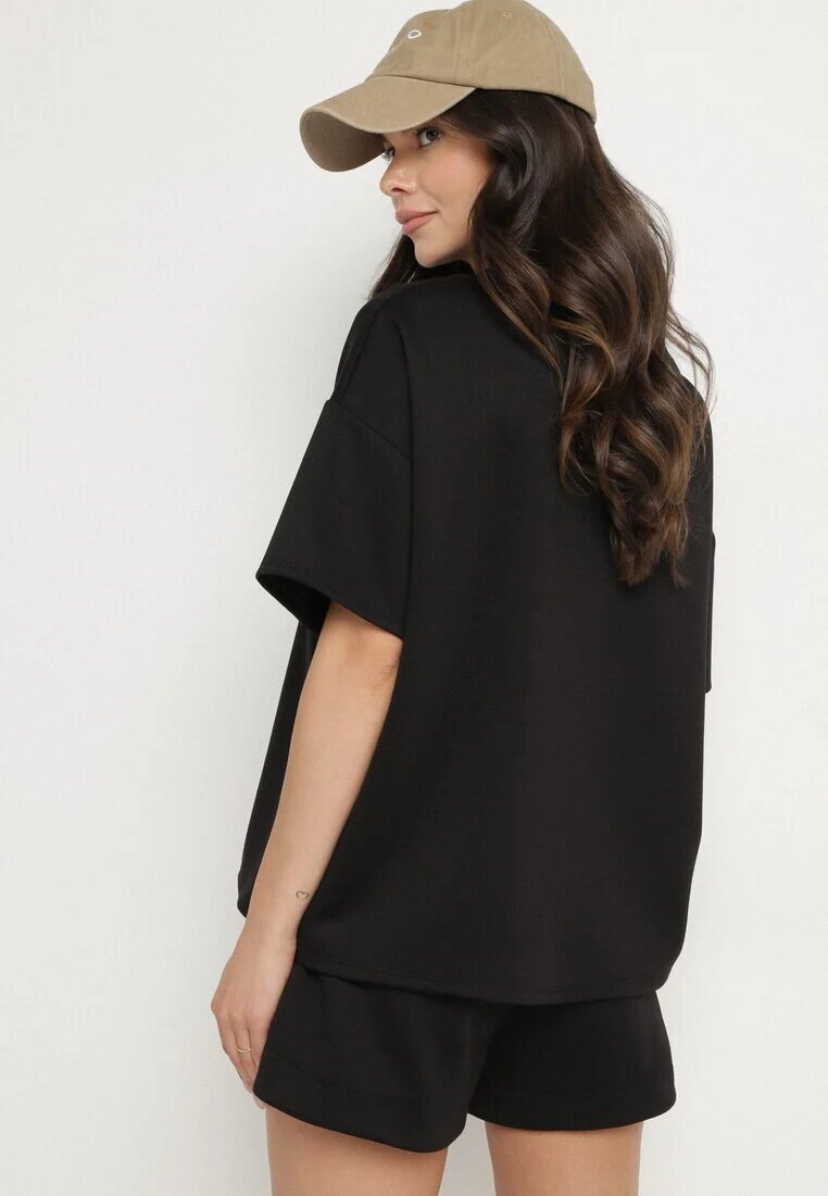 jumelle Set Negru Oversize cu viscoză Tricou și Pantaloni scurți cu imprimeu Liravella
