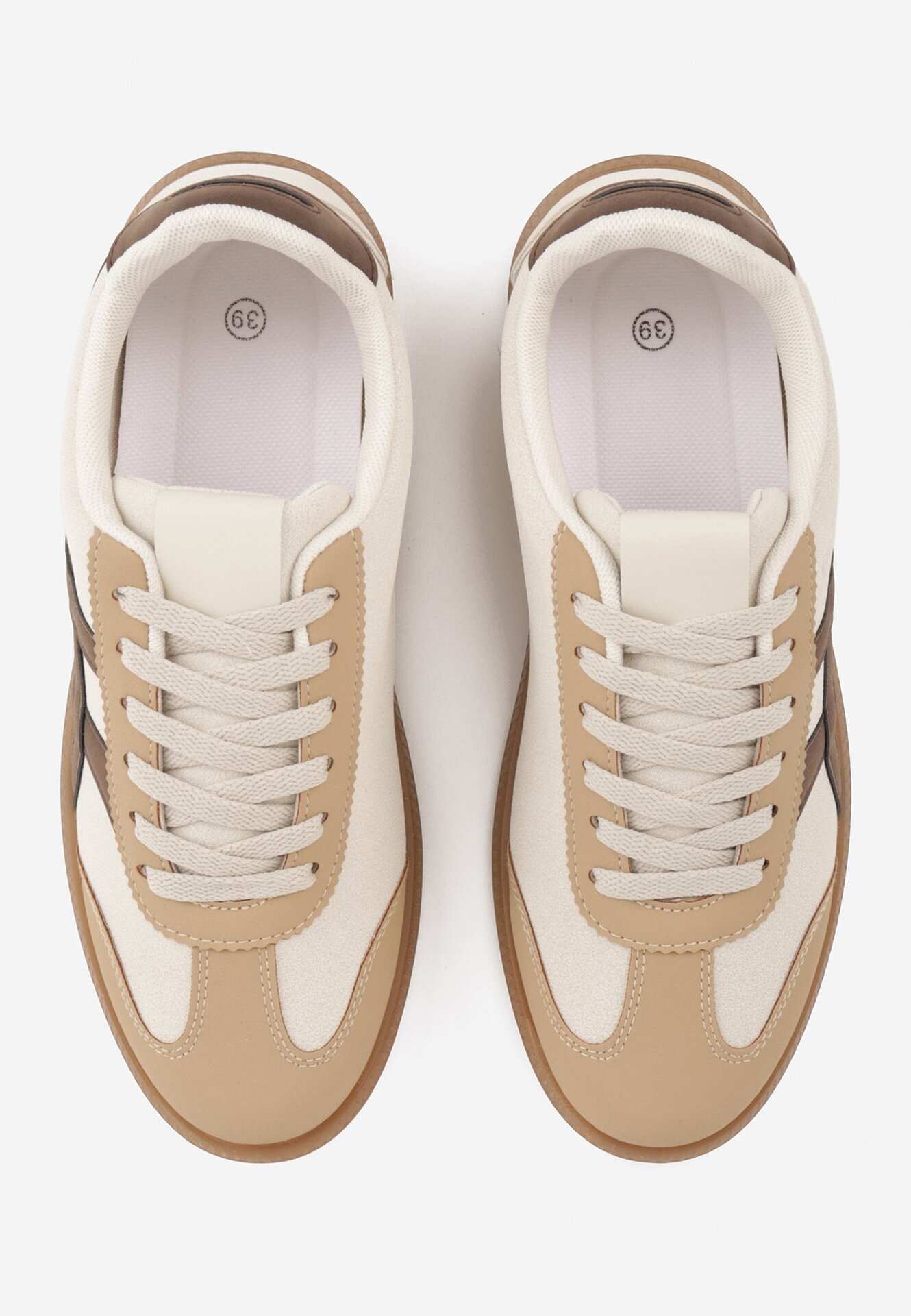 jumelle Sneakers Bej-Maro pe Talpă de Cauciuc cu Model Geometric Sewtila
