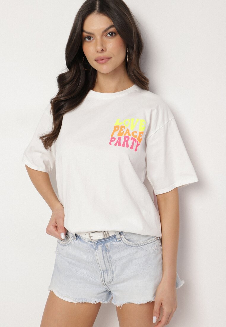 jumelle T-shirt Alb din bumbac Decorat cu imprimeu Odalva