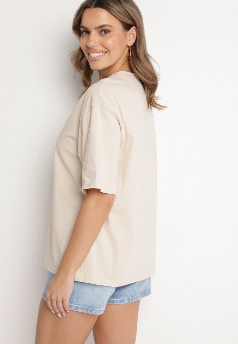 jumelle T-shirt Bej de bumbac cu motiv inimă Liorlie