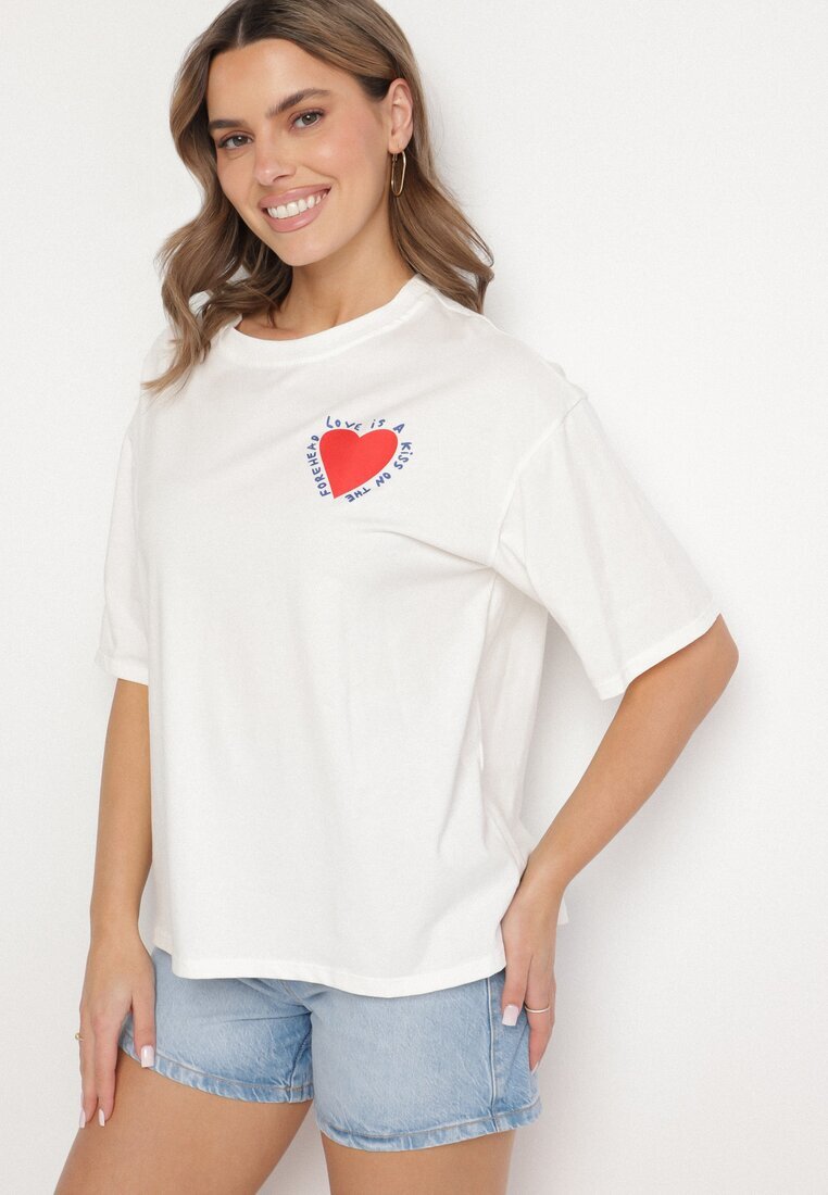 jumelle Tricou Bej deschis de Bumbac cu Motiv Inimă Liorlie
