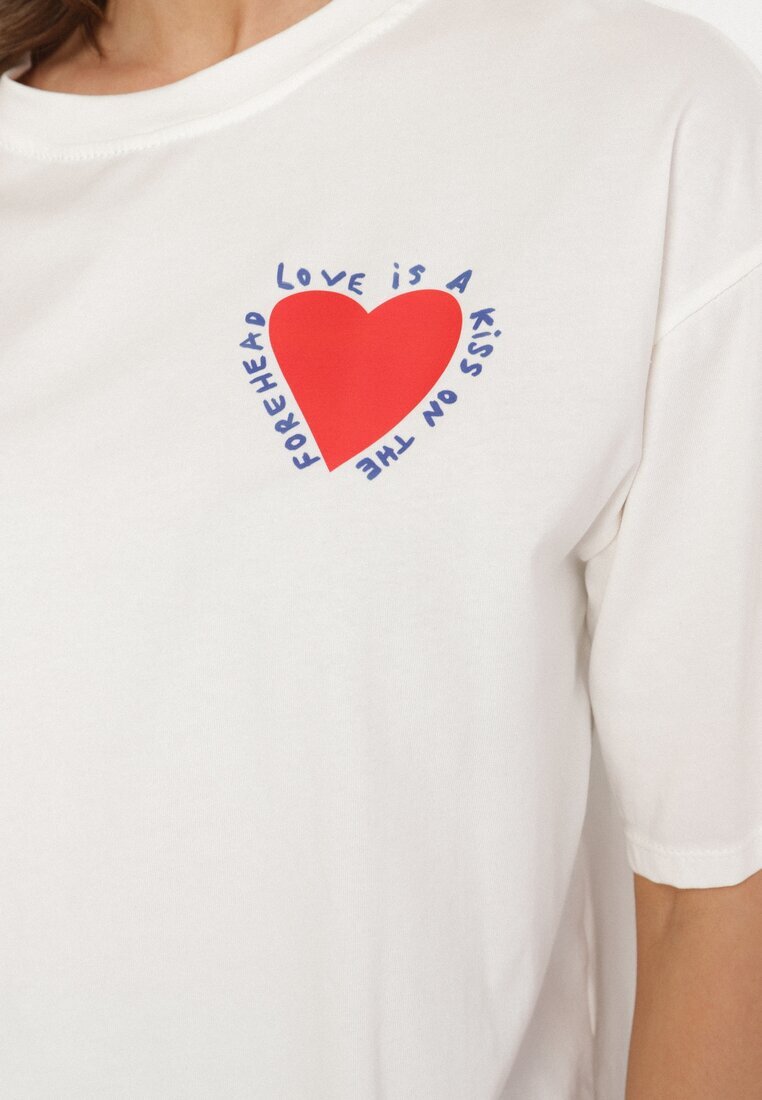jumelle Tricou Bej deschis de Bumbac cu Motiv Inimă Liorlie