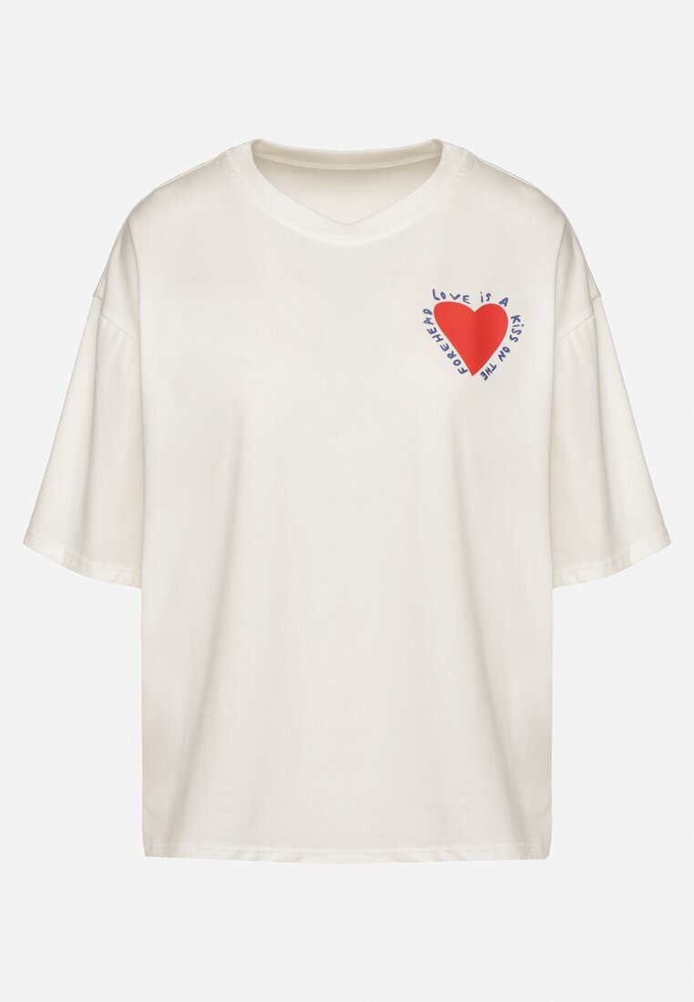 jumelle Tricou Bej deschis de Bumbac cu Motiv Inimă Liorlie