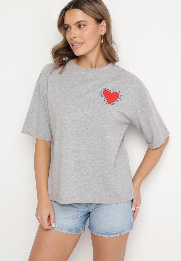 jumelle Tricou Gri De Bumbac cu motiv inimă Liorlie
