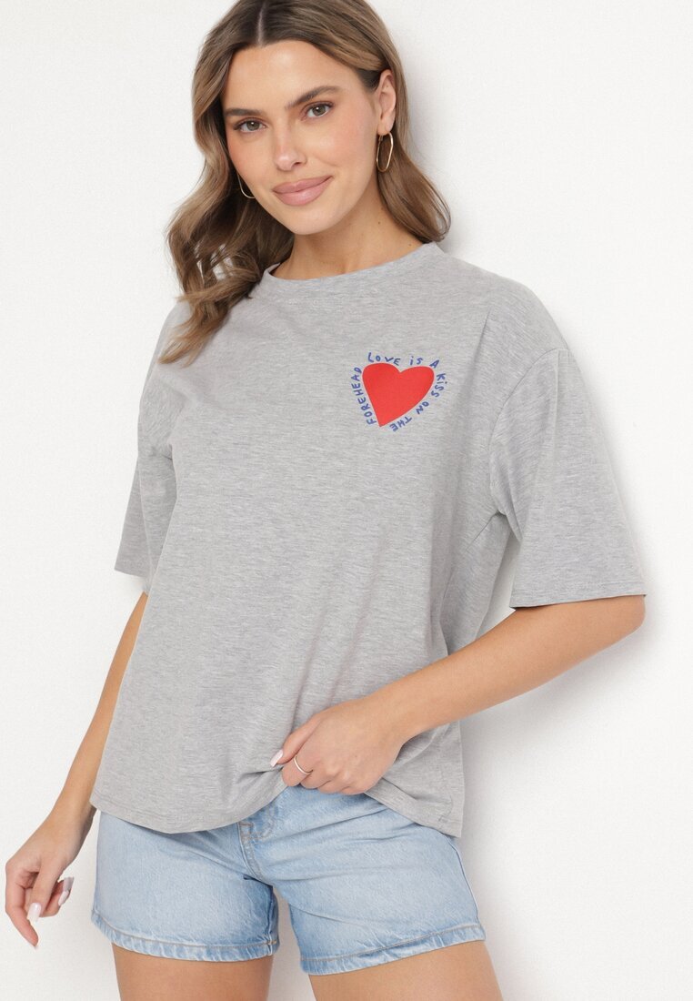 jumelle Tricou Gri De Bumbac cu motiv inimă Liorlie
