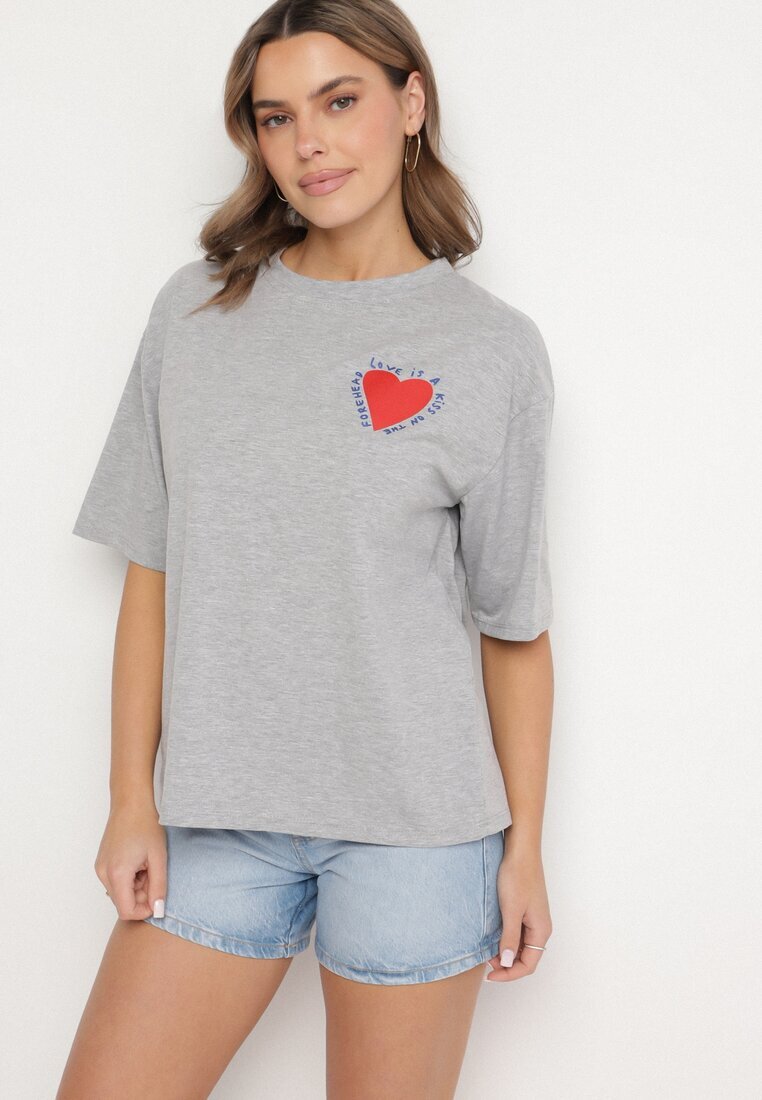 jumelle Tricou Gri De Bumbac cu motiv inimă Liorlie