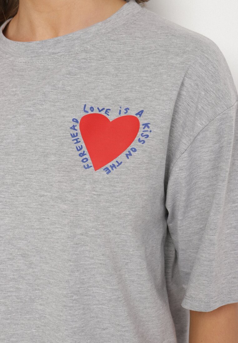 jumelle Tricou Gri De Bumbac cu motiv inimă Liorlie