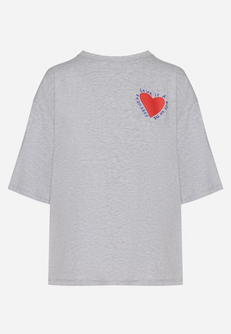 jumelle Tricou Gri De Bumbac cu motiv inimă Liorlie