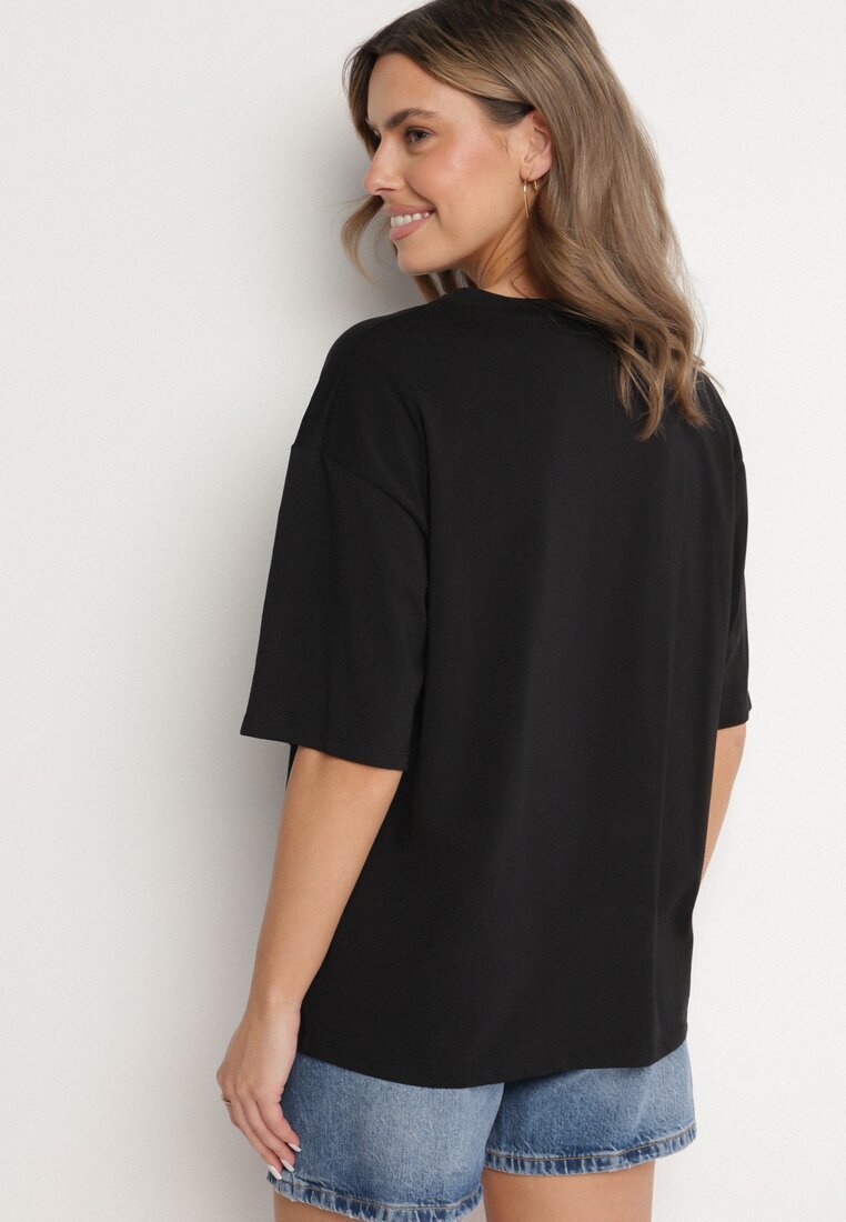 jumelle Tricou Negru din Bumbac cu Motiv Inimă Liorlie