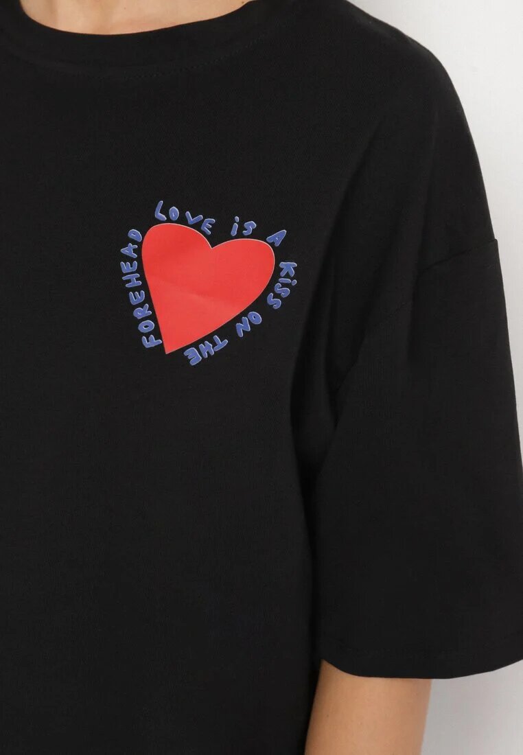 jumelle Tricou Negru din Bumbac cu Motiv Inimă Liorlie