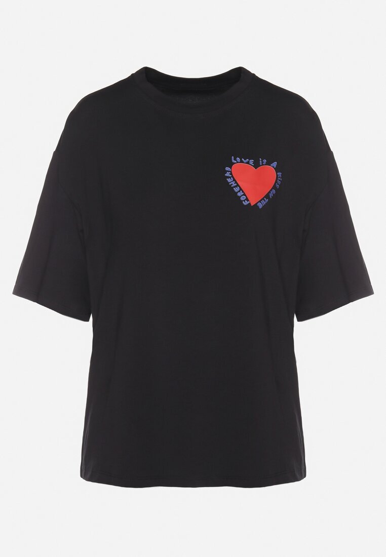 jumelle Tricou Negru din Bumbac cu Motiv Inimă Liorlie