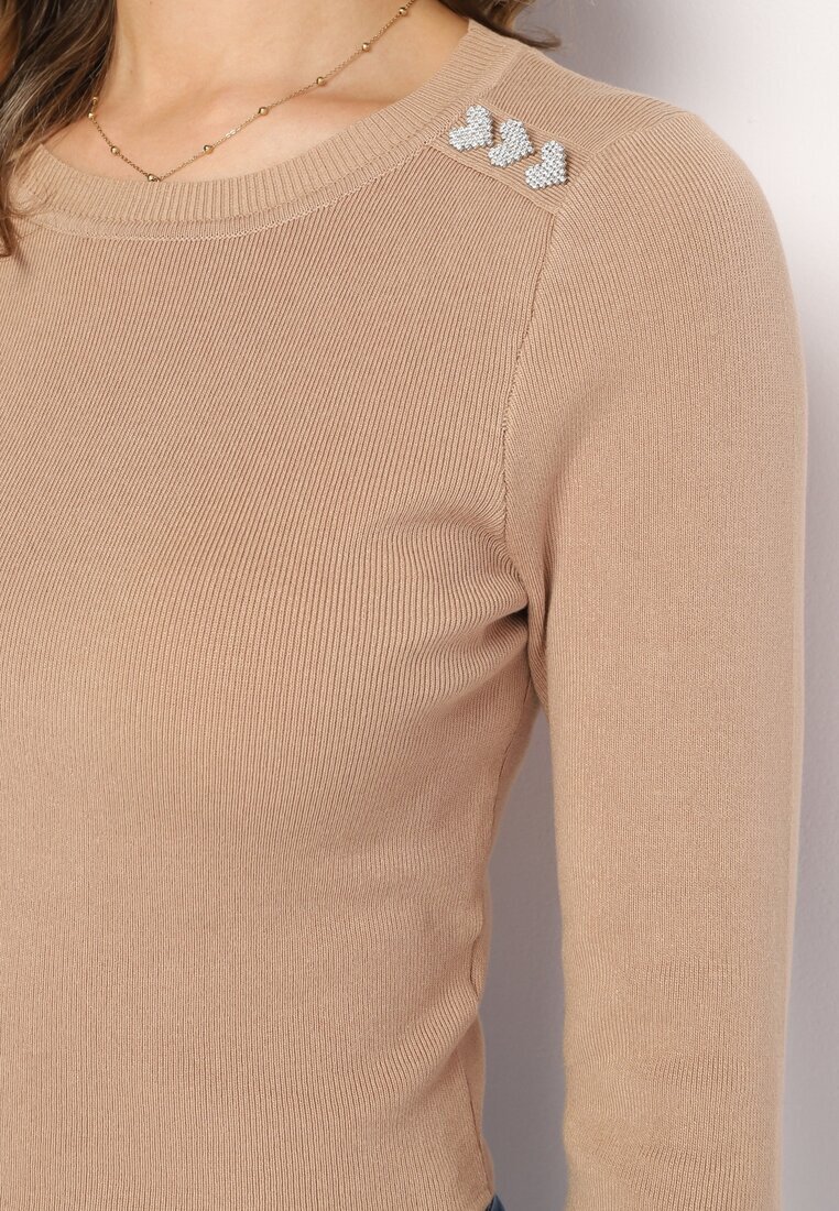 jus de pom Cardigan scurt bej din viscoză cu nasturi în formă de inimioare Drame