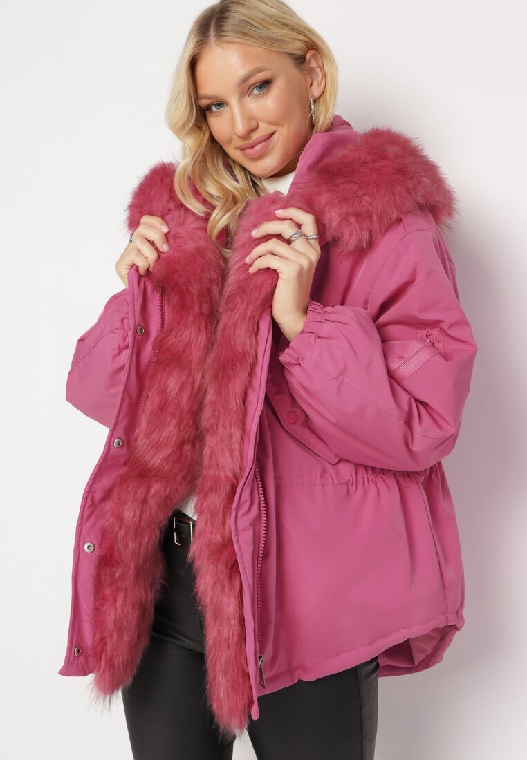 jus de pom Geacă Roz Parka Oversize cu blană Mitto