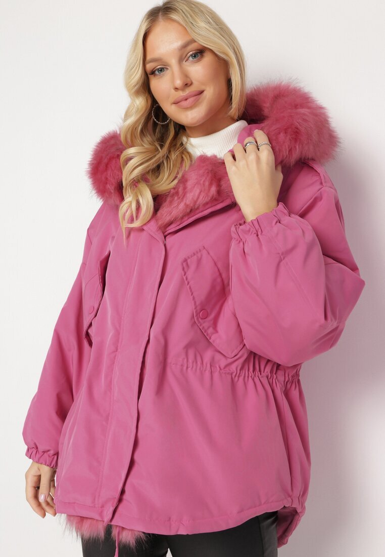 jus de pom Geacă Roz Parka Oversize cu blană Mitto