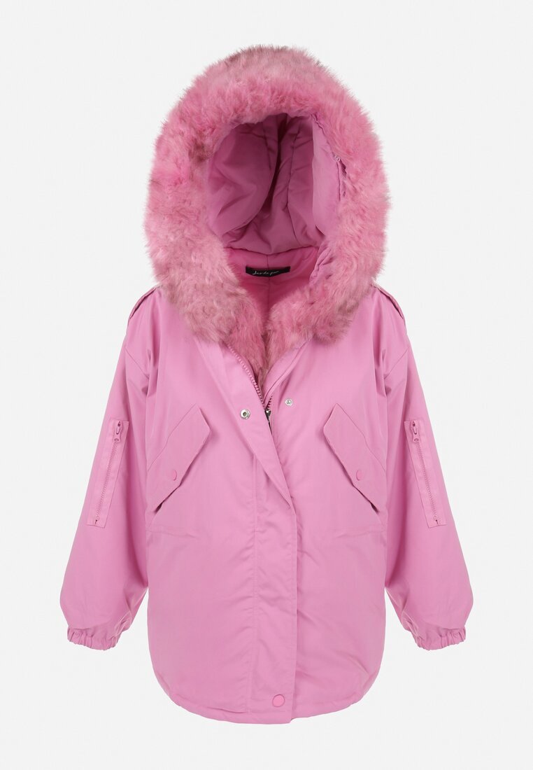 jus de pom Geacă Roz Parka Oversize cu blană Mitto