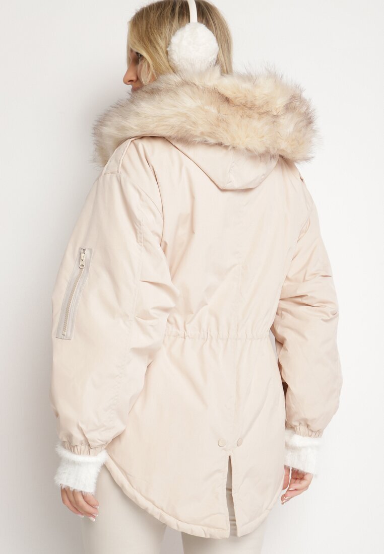 jus de pom Jachetă Parka Bejă Oversize cu Blană Mitto