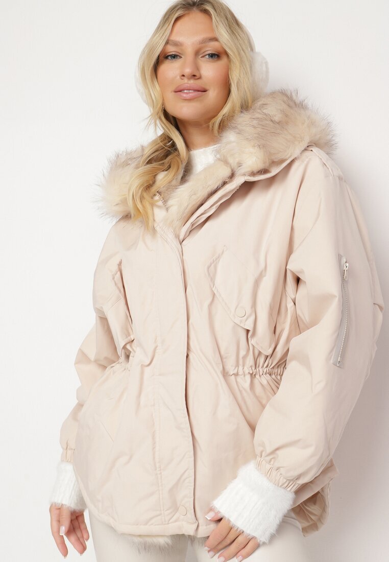 jus de pom Jachetă Parka Bejă Oversize cu Blană Mitto