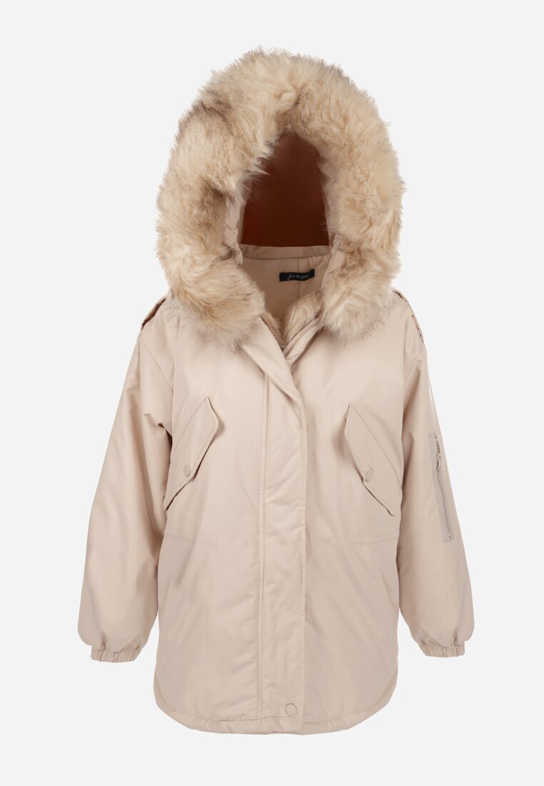 jus de pom Jachetă Parka Bejă Oversize cu Blană Mitto