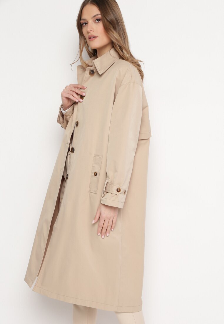 jus de pom Palton Trenci Bej Oversize cu Nasturi Kalei