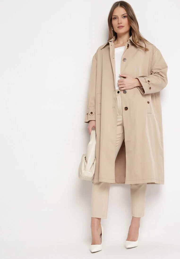 jus de pom Palton Trenci Bej Oversize cu Nasturi Kalei